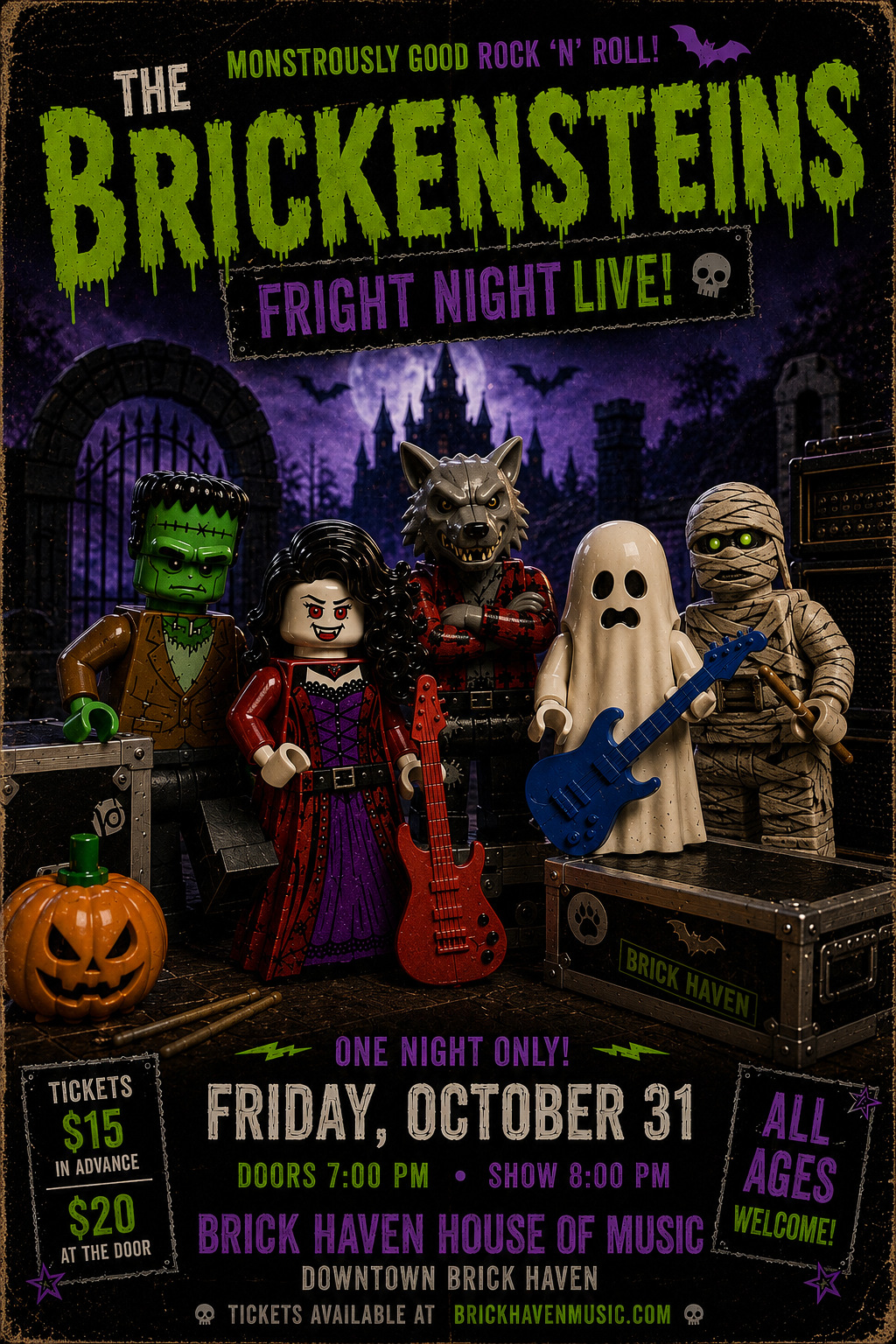 The Brickensteins - Fright Night Live! Friday, October 31. Brick Haven House of Music.